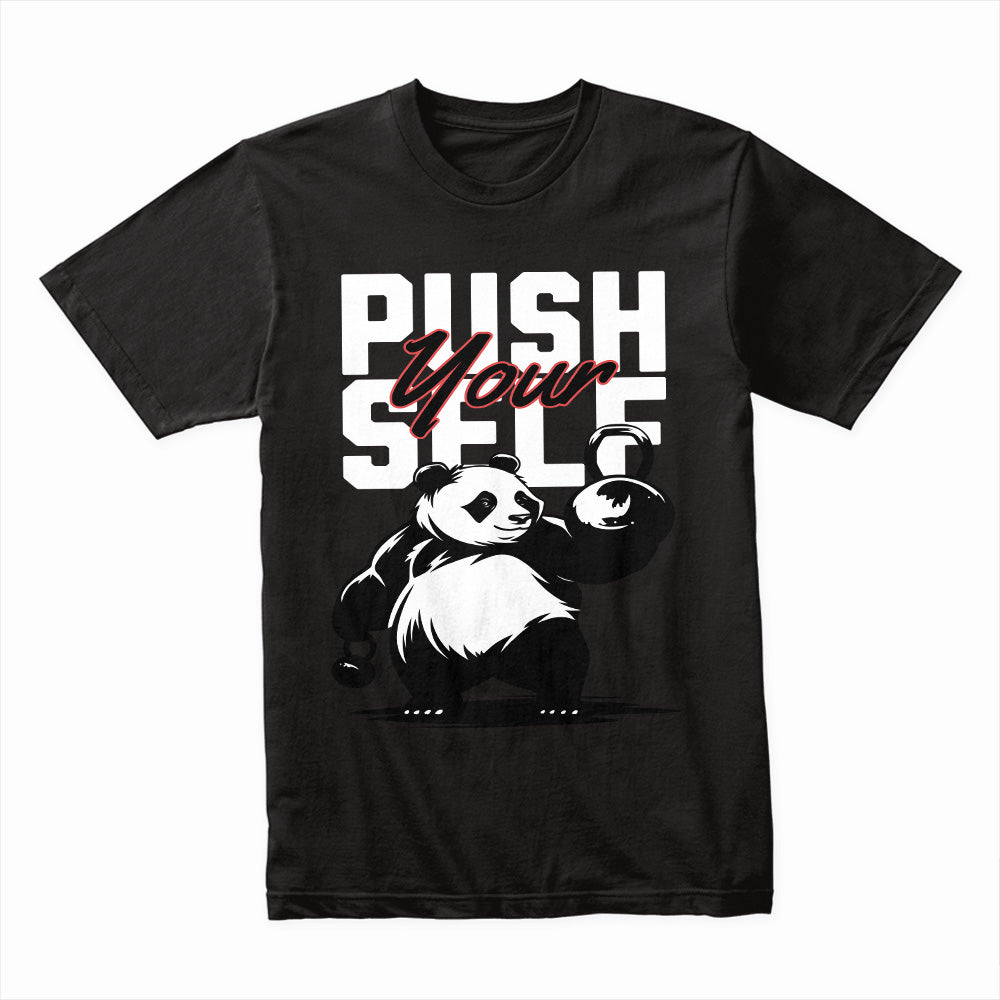 "Push Yourself Panda Gym T-Shirt – Motivational Workout Tee"