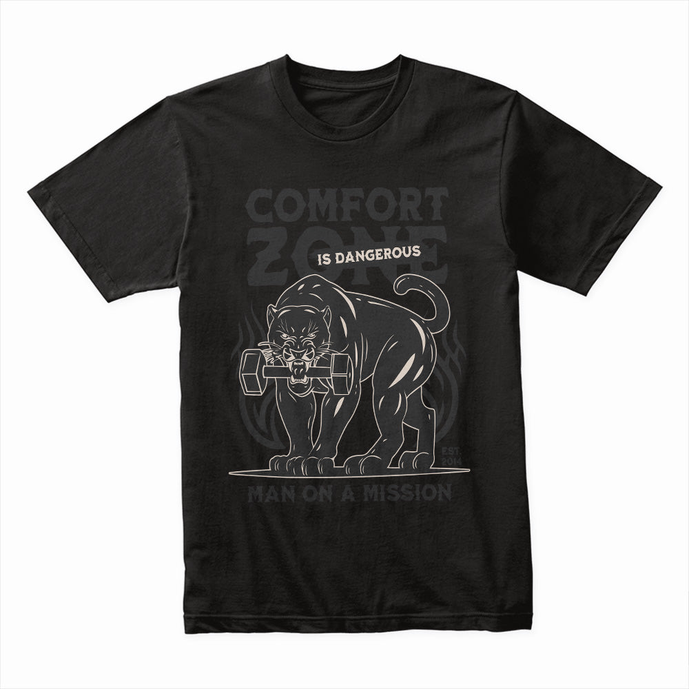 "Comfort Zone Is Dangerous" Panther Gym T-Shirt – Man on a Mission