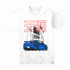 Skyline Midnight Drift – Blue R34 JDM Street Legend T-Shirt