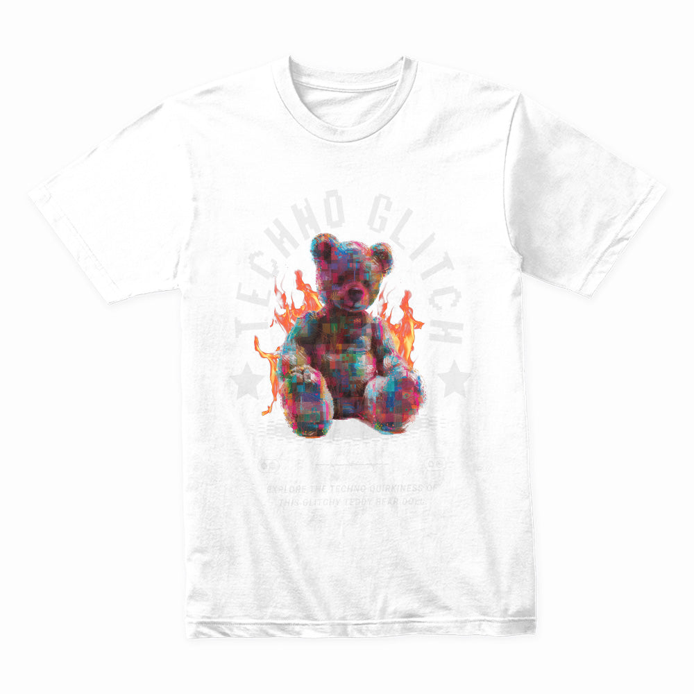 Techno Glitch: Pixel Burn Teddy Tee