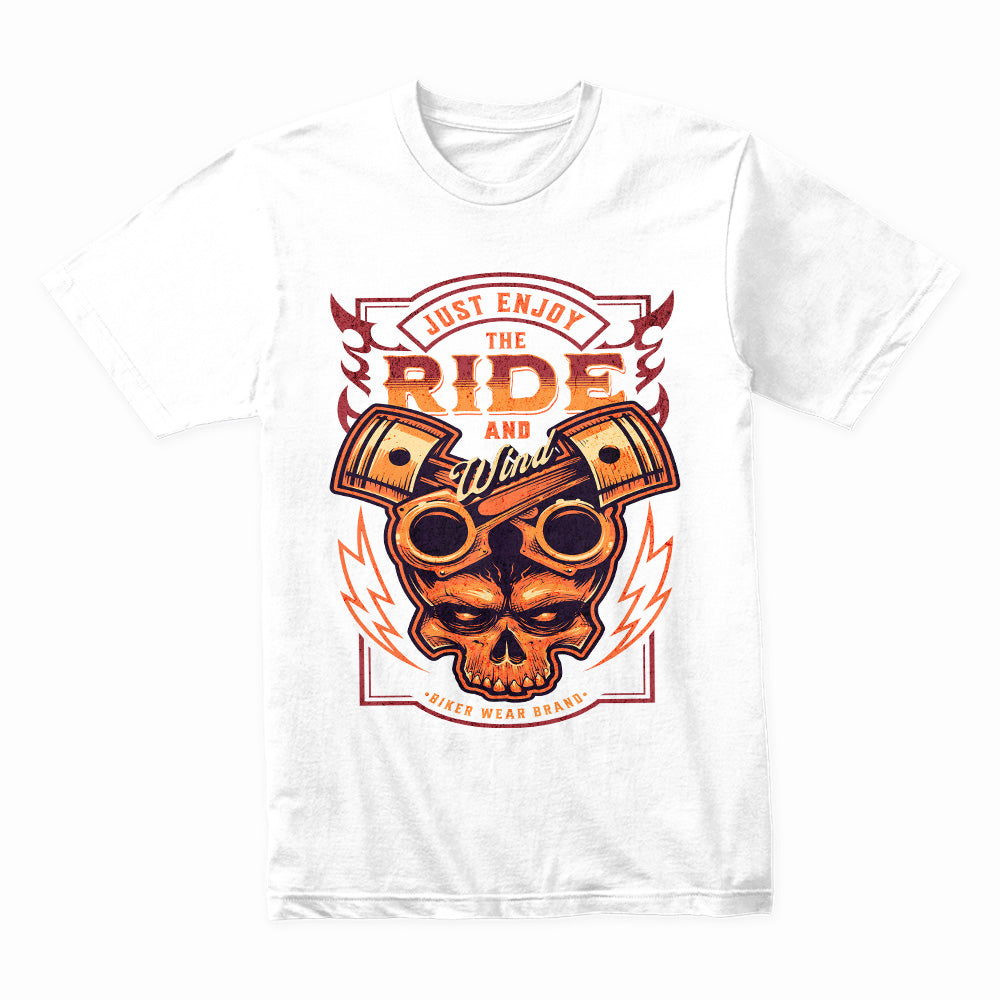 Just Enjoy the Ride and Wind - Bold Biker Skull T-Shirt
