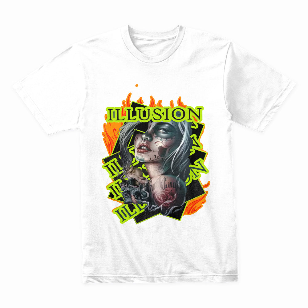 Burning Mirage: Neon Illusion Ink Tee