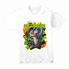 Burning Mirage: Neon Illusion Ink Tee