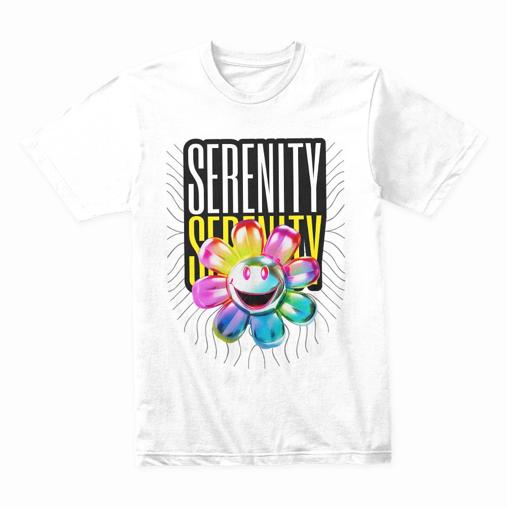 Serenity Bloom: Neon Smiley Flower Tee