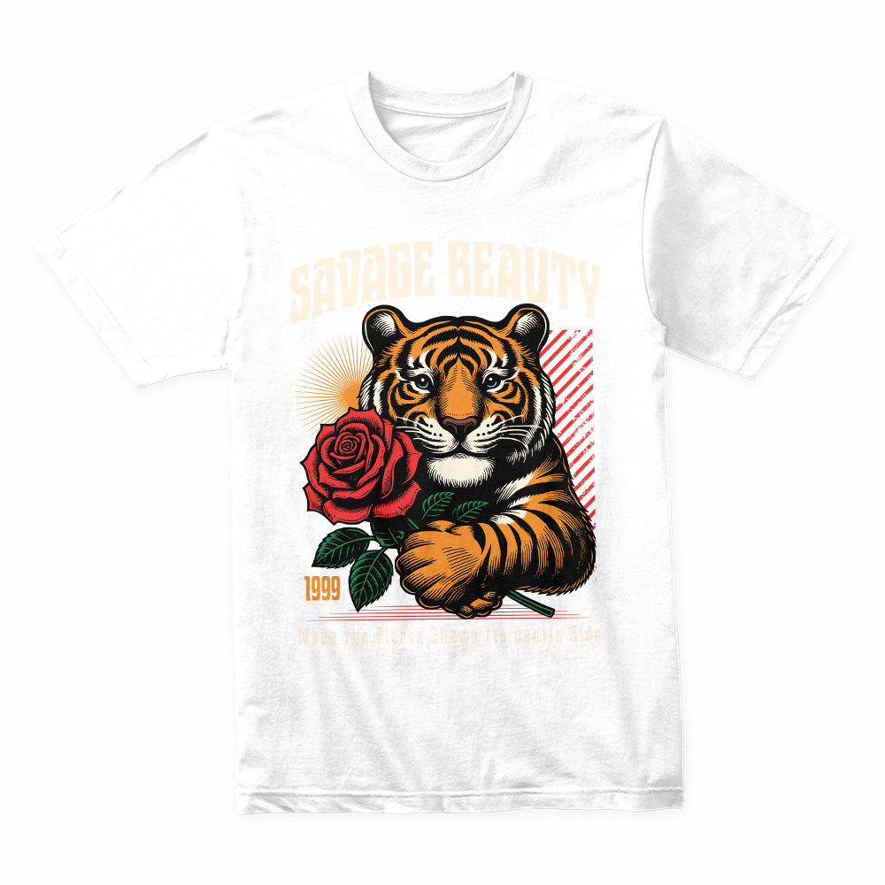 Savage Beauty: Tiger's Gentle Rose Graphic Tee