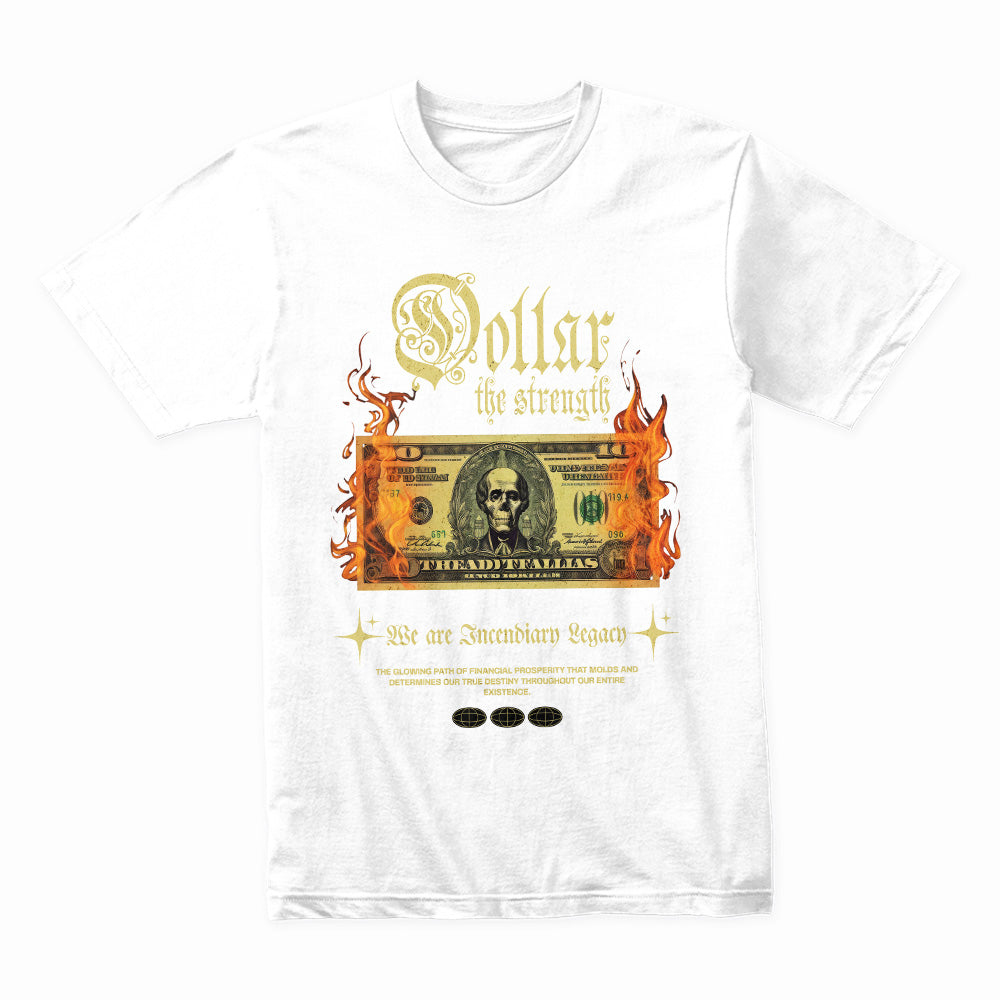 Dollar: The Strength" Fiery Skull Bill Graphic Tee