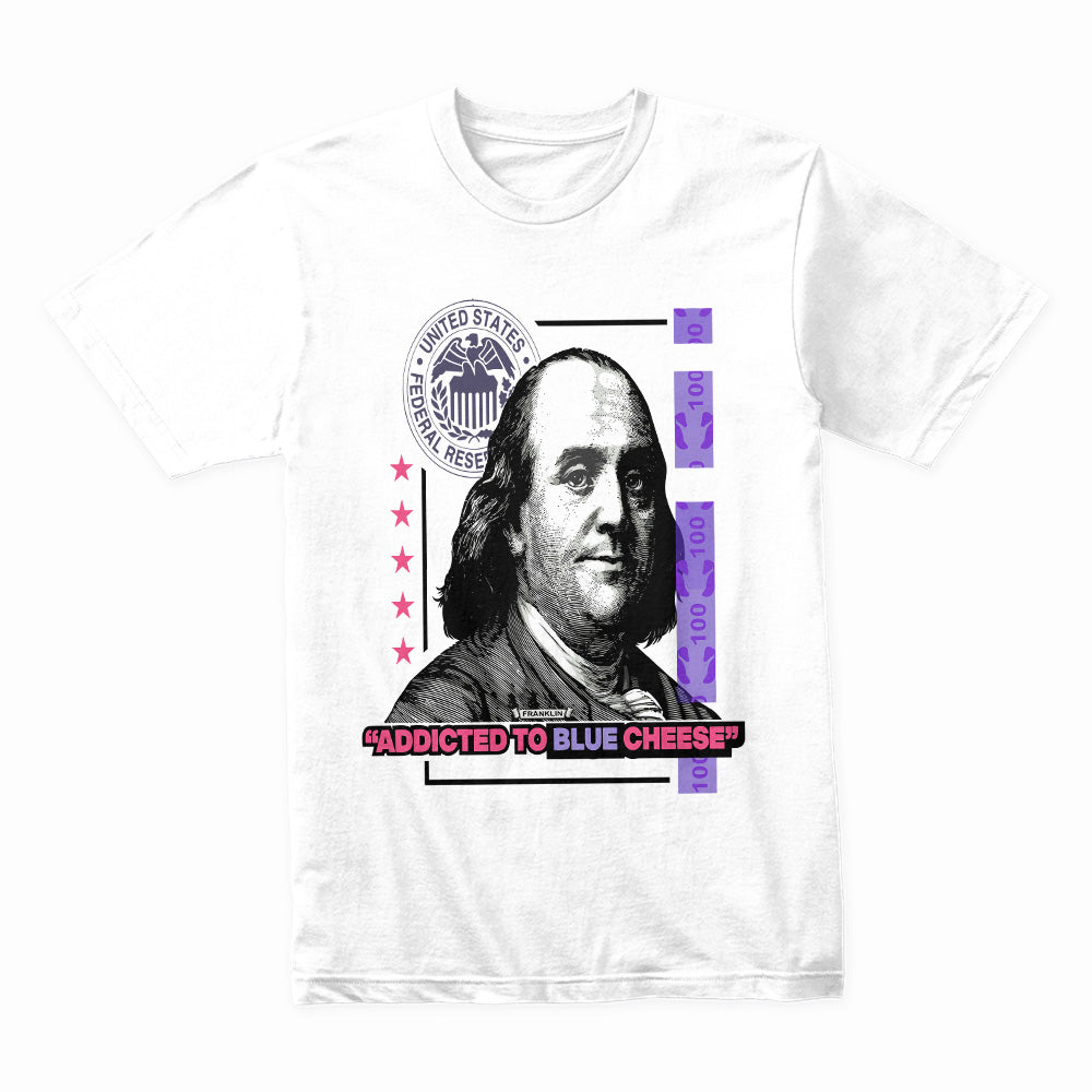Blue Cheese Flex: Franklin Money Addict Tee