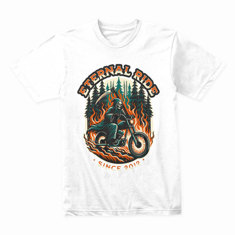 Eternal Ride – Grim Reaper Biker Flames T-Shirt