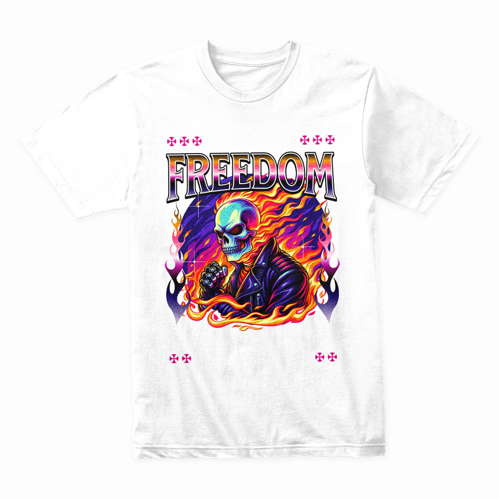 Born to Blaze Freedom Skull Biker T-Shirt – Ride with Fire, Fear No Darkness