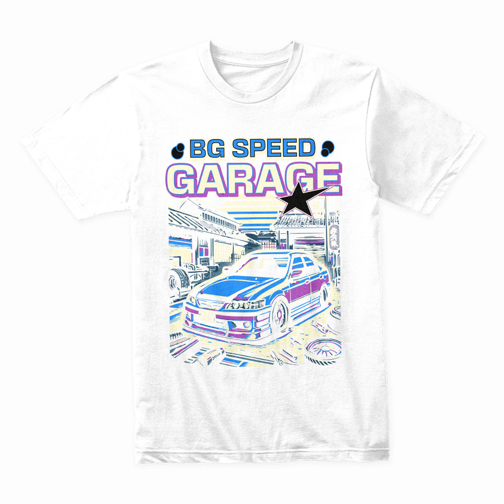 BG Speed Garage JDM Tuning T-Shirt – Neon Drift Garage Edition