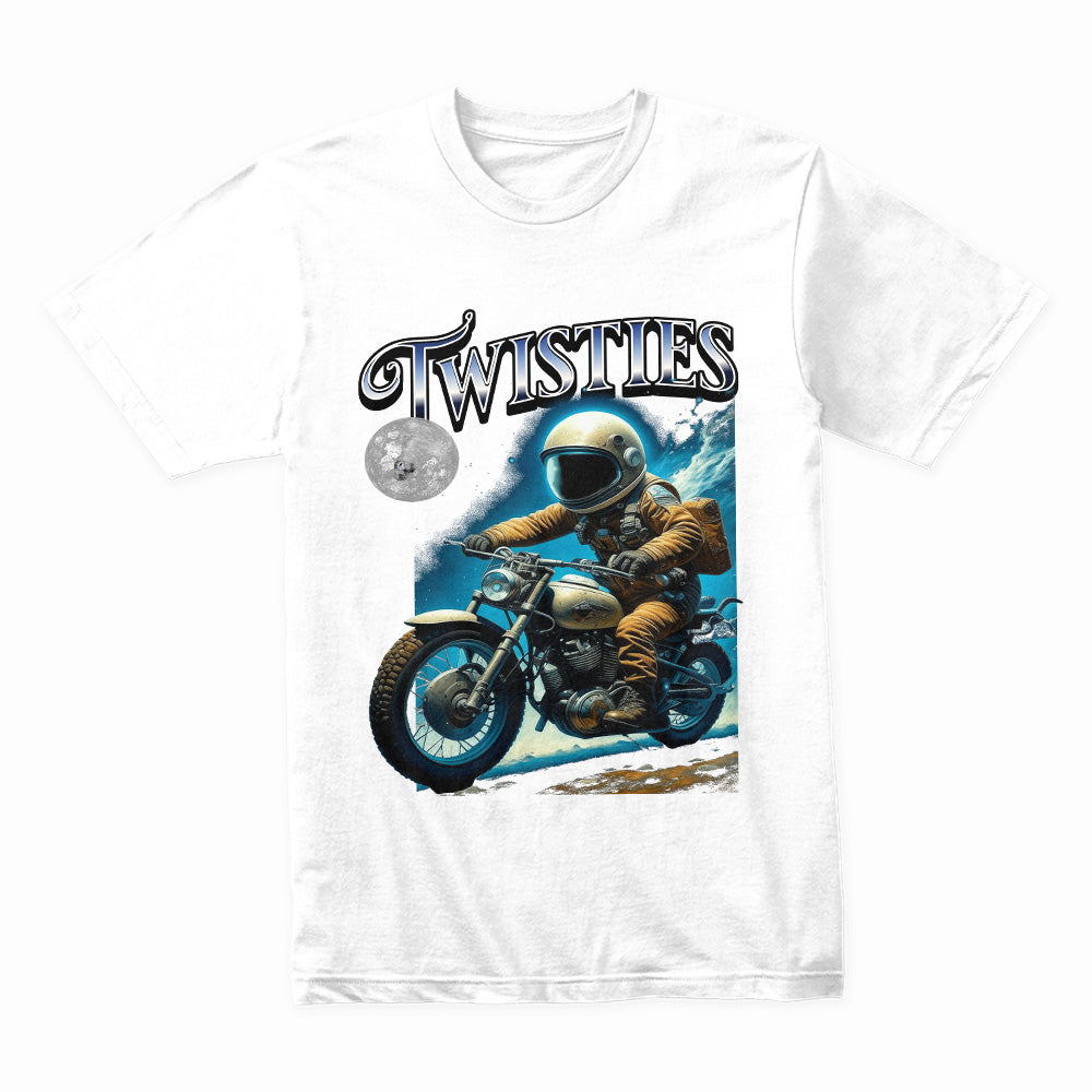 Intergalactic Twisties – Astronaut Biker Adventure T-Shirt
