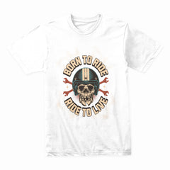 Born to Ride, Ride to Live – Vintage Skull Biker T-Shirt