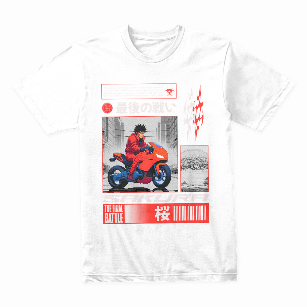Sakura Final Battle – Cyberpunk Anime Rider T-Shirt