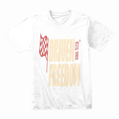 Driven Freedom - Retro Racing Flag Typography Tee