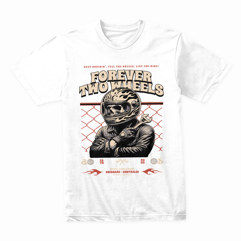 Forever Two Wheels – Biker Skull Classic Ride T-Shirt