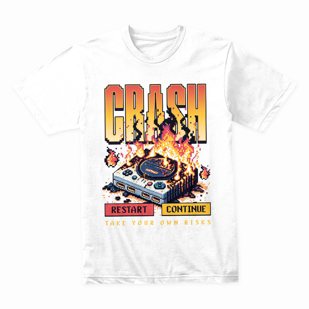 CRASH – Retro Gaming Glitch Pixel Art T-Shirt