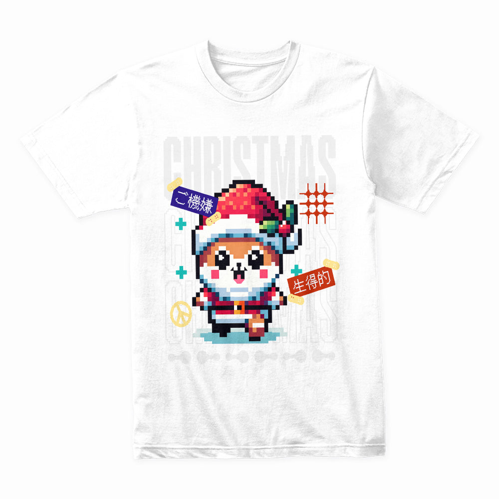 Pixel Santa Dog – Cute Retro Christmas Gamer T-Shirt