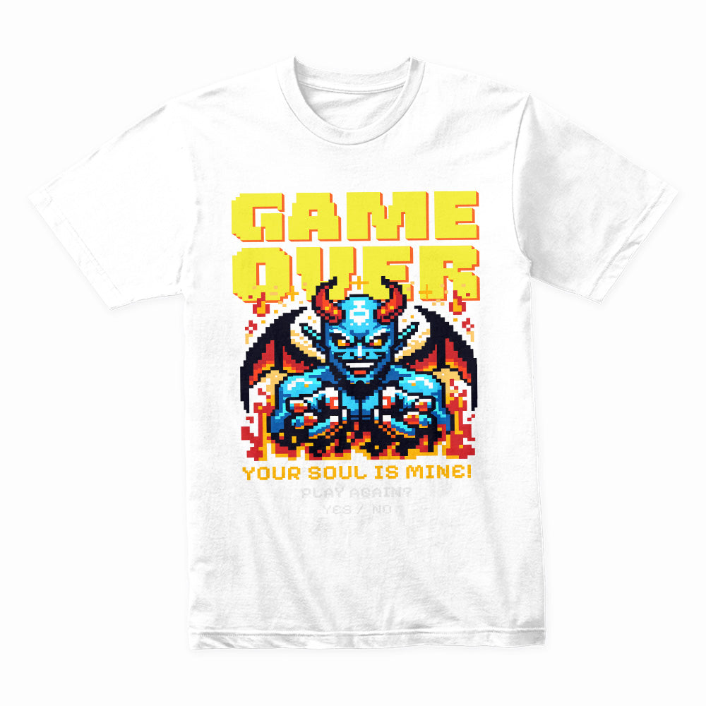 Game Over – Retro Demon Boss Pixel Art Gaming T-Shirt