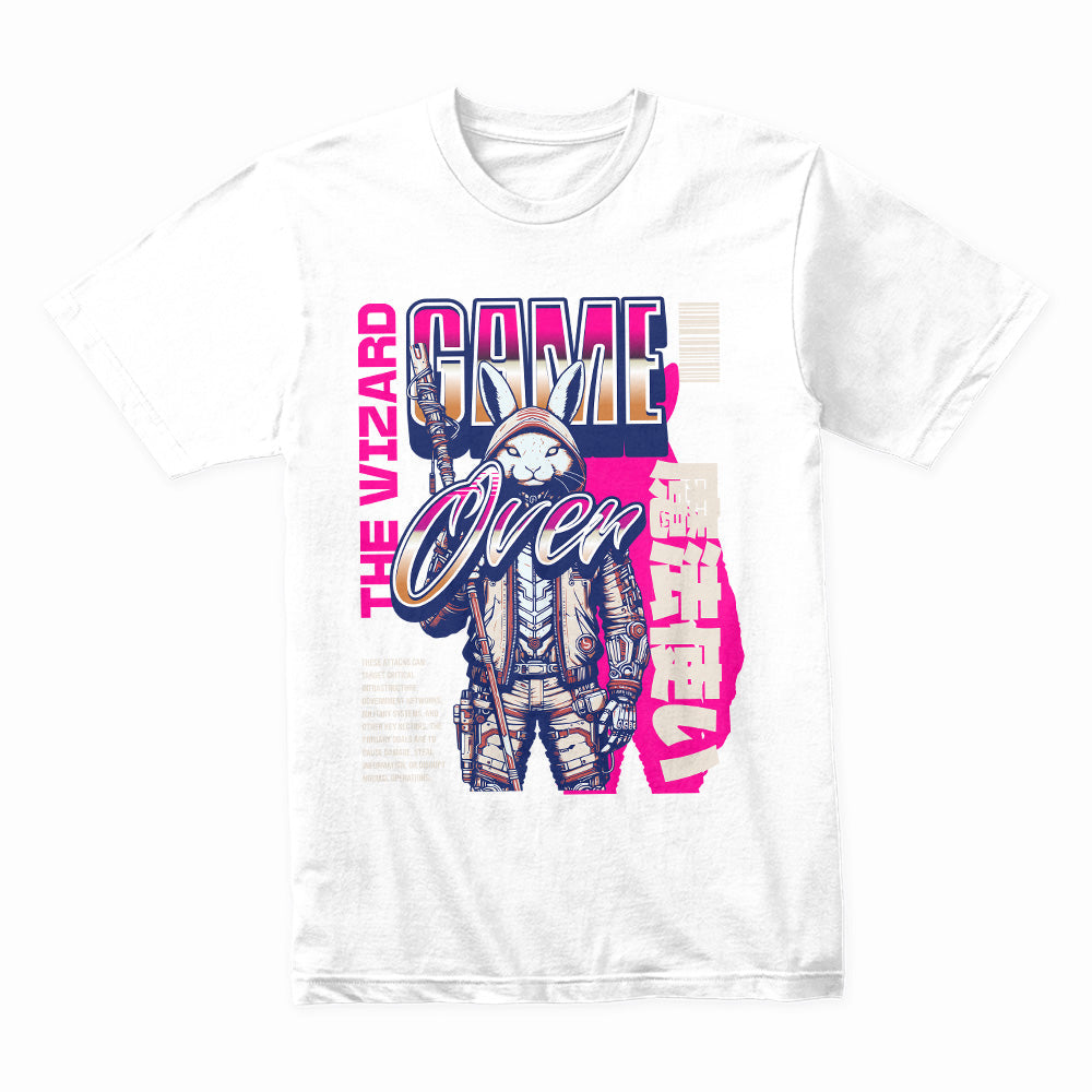 Cyber Wizard Game Over T-Shirt – Neon Techno Mage