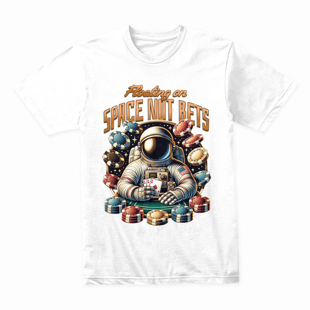 Floating on Space Nut Bets - Astronaut Poker Graphic Tee