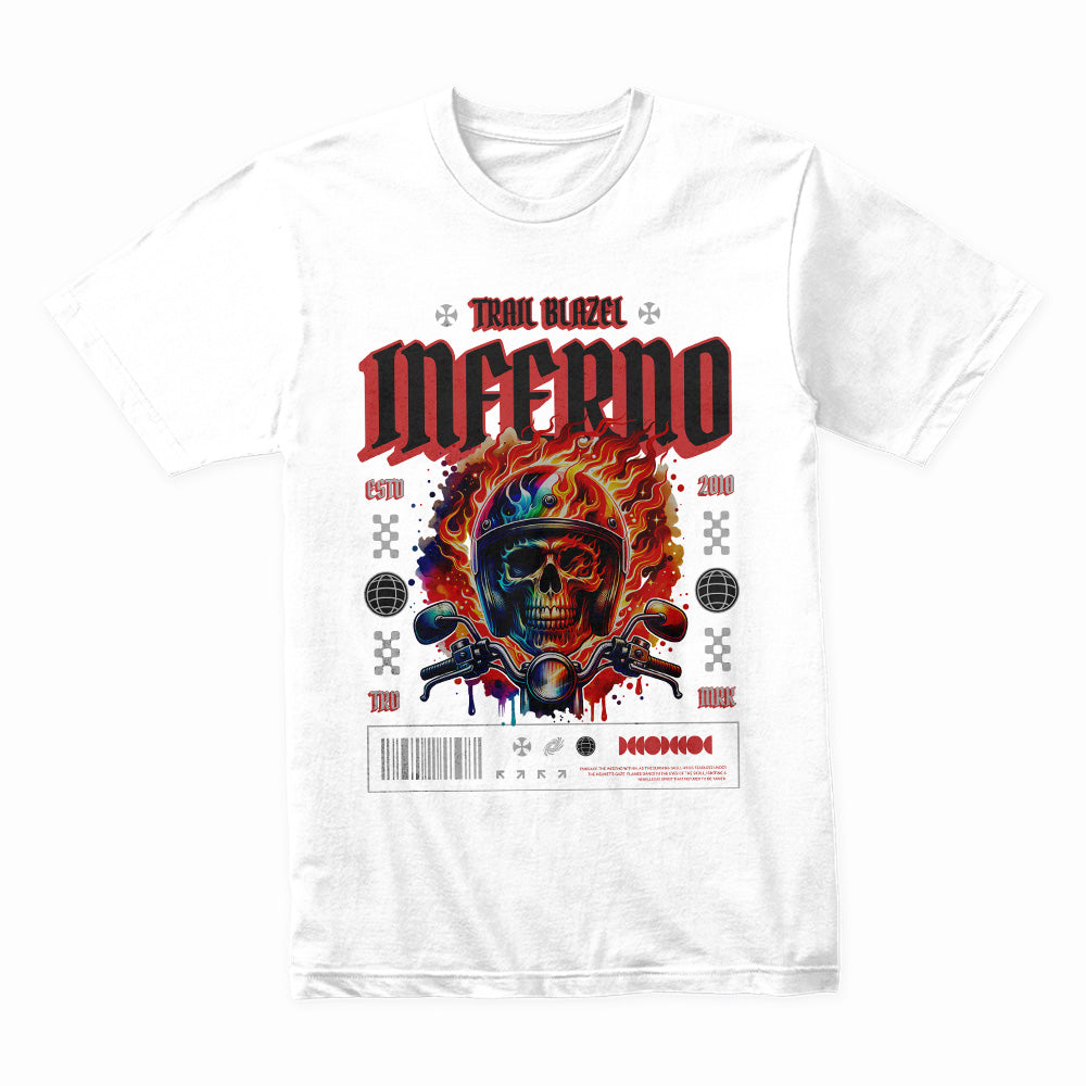 Inferno Trail Blaze – Flaming Skull Biker T-Shirt
