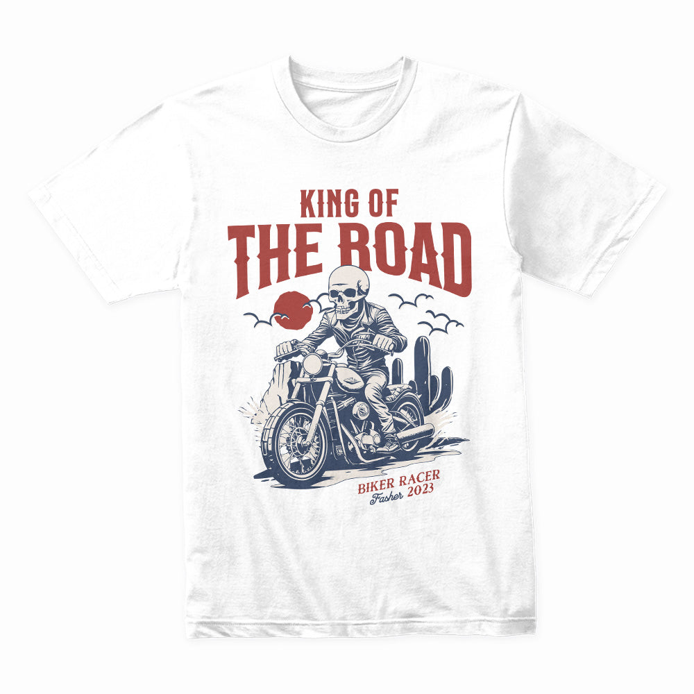 King of the Road – Biker Racer Skull T-Shirt