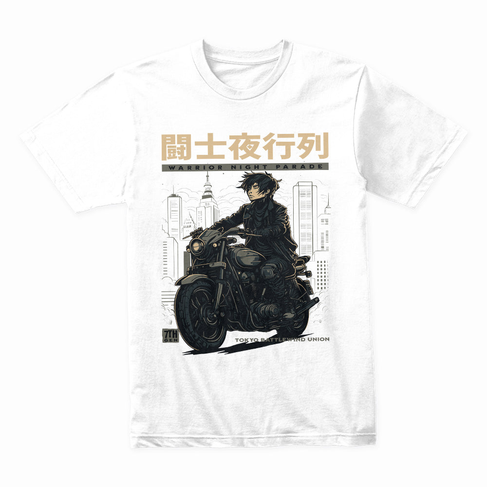 Warrior Night Parade" – Tokyo Cyberpunk Biker T-Shirt