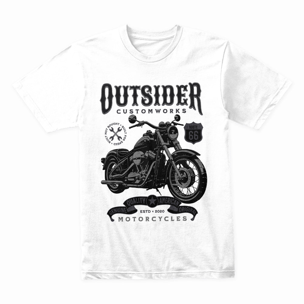 Outsider Customworks T-Shirt – Vintage Route 66 Motorcycle Builder Tee