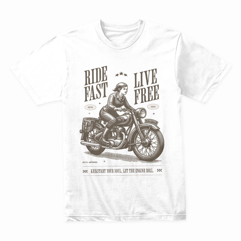 Ride Fast Live Free T-Shirt – Vintage Motorcycle Freedom Tee