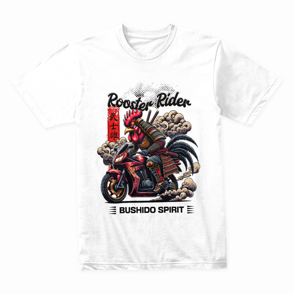 Rooster Rider T-Shirt – Samurai Biker Bushido Spirit Tee