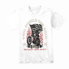 Two Wheels One Soul T-Shirt – American Biker Skull Rider Tee