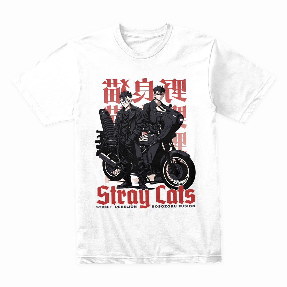 Stray Cats T-Shirt – Bosozoku Street Rebellion Biker Anime Tee