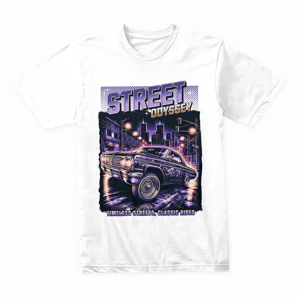 Street Odyssey – Neon Lowrider Classic City Vibes T-Shirt