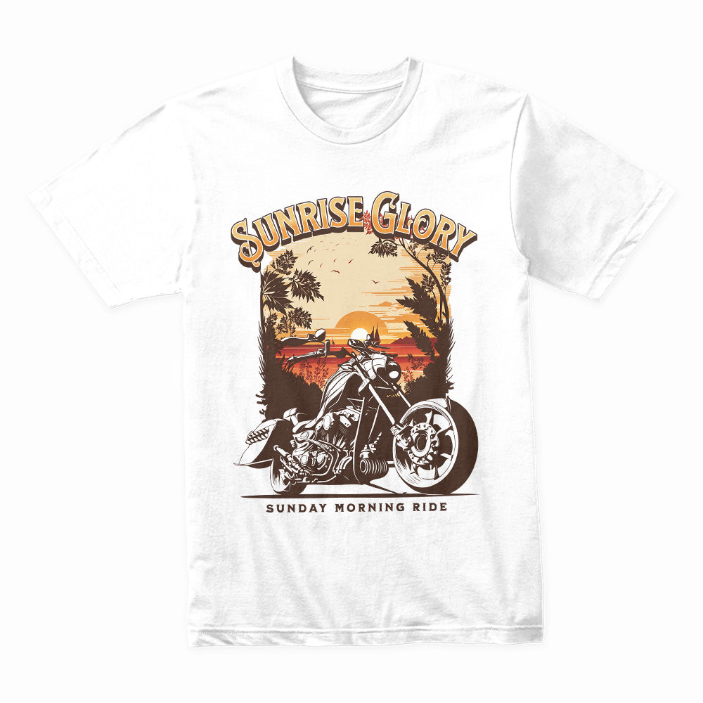 Sunrise Glory Ride T-Shirt – Chopper Motorcycle Sunset Adventure Tee