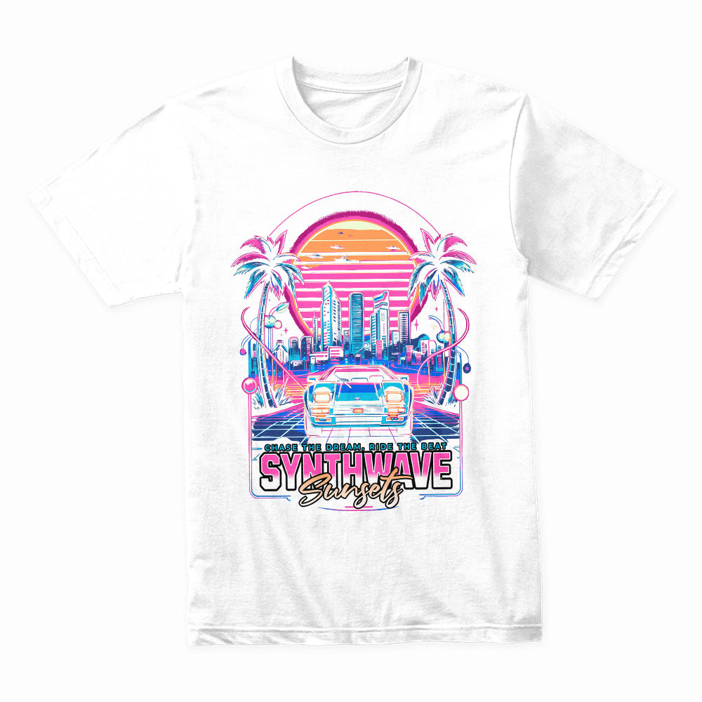 Synthwave Sunsets – Retro Neon Cityscape Vaporwave T-Shirt