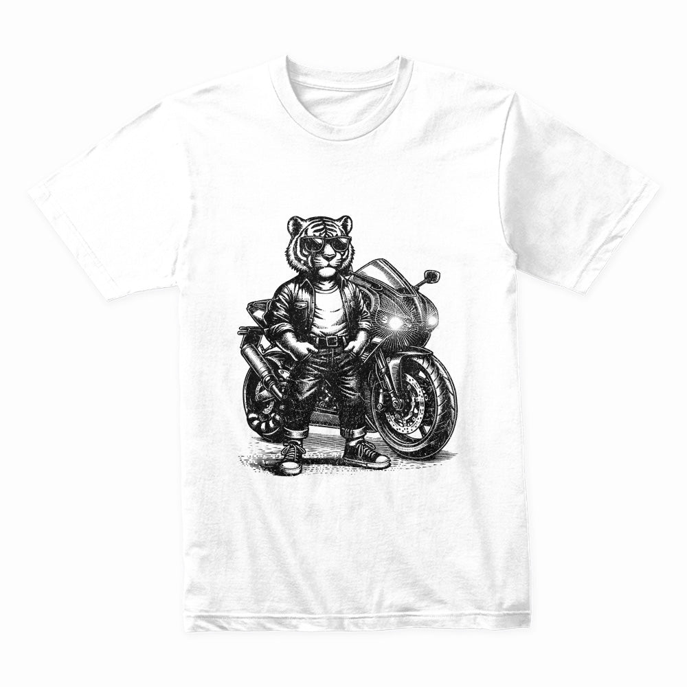 Wildcat Wheels Biker T-Shirt – Fierce Tiger Rider with Motorcycle