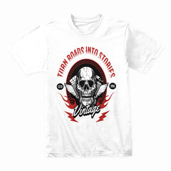 Turn Roads Into Stories – Vintage Biker Skull T-Shirt