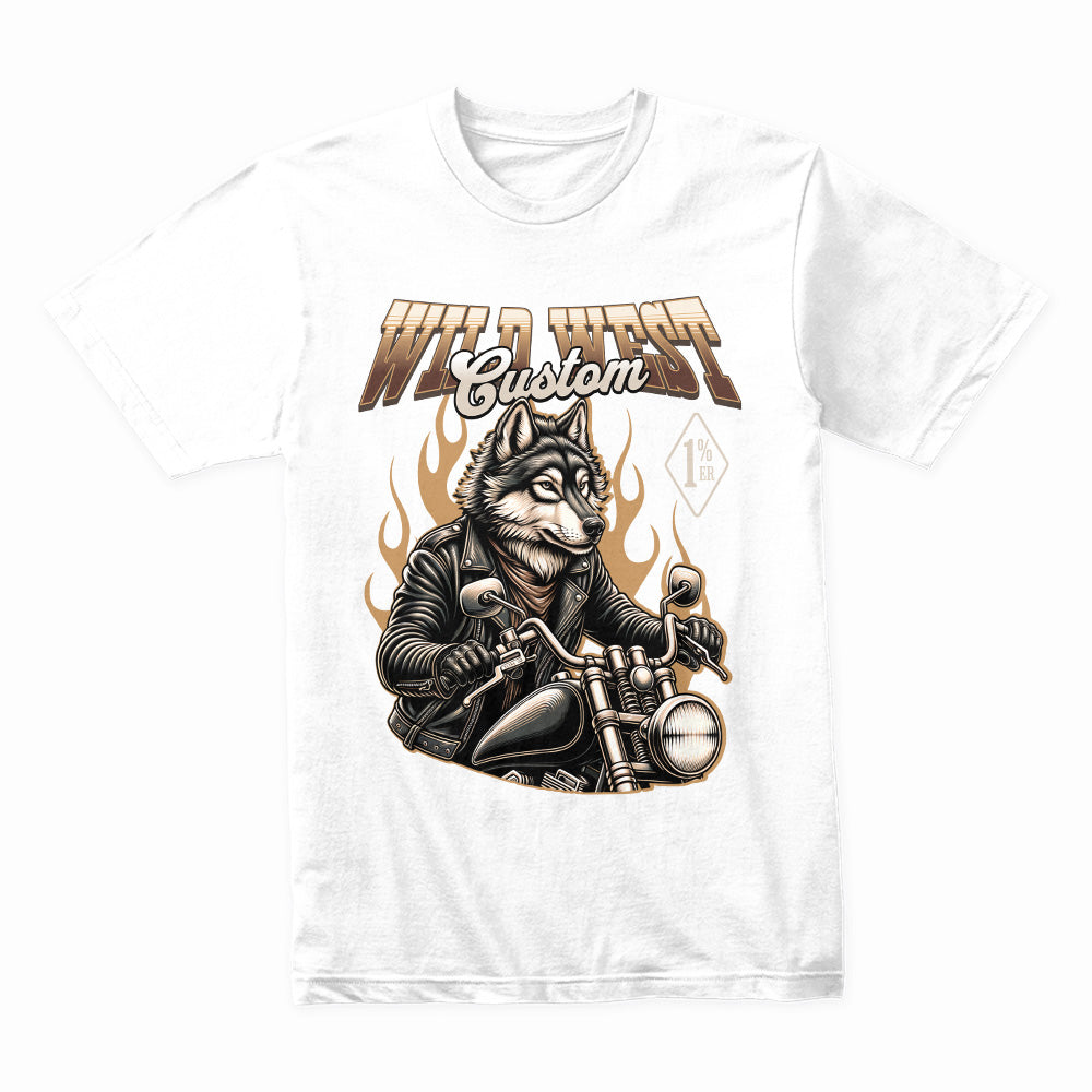Wild West Custom Biker Wolf T-Shirt – Rebel Rider Streetwear