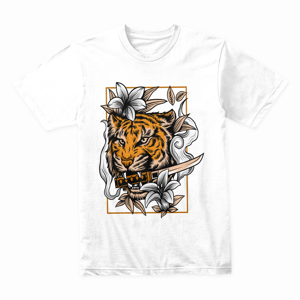 Savage Bloom: Tiger & Blade Floral Fusion Tee