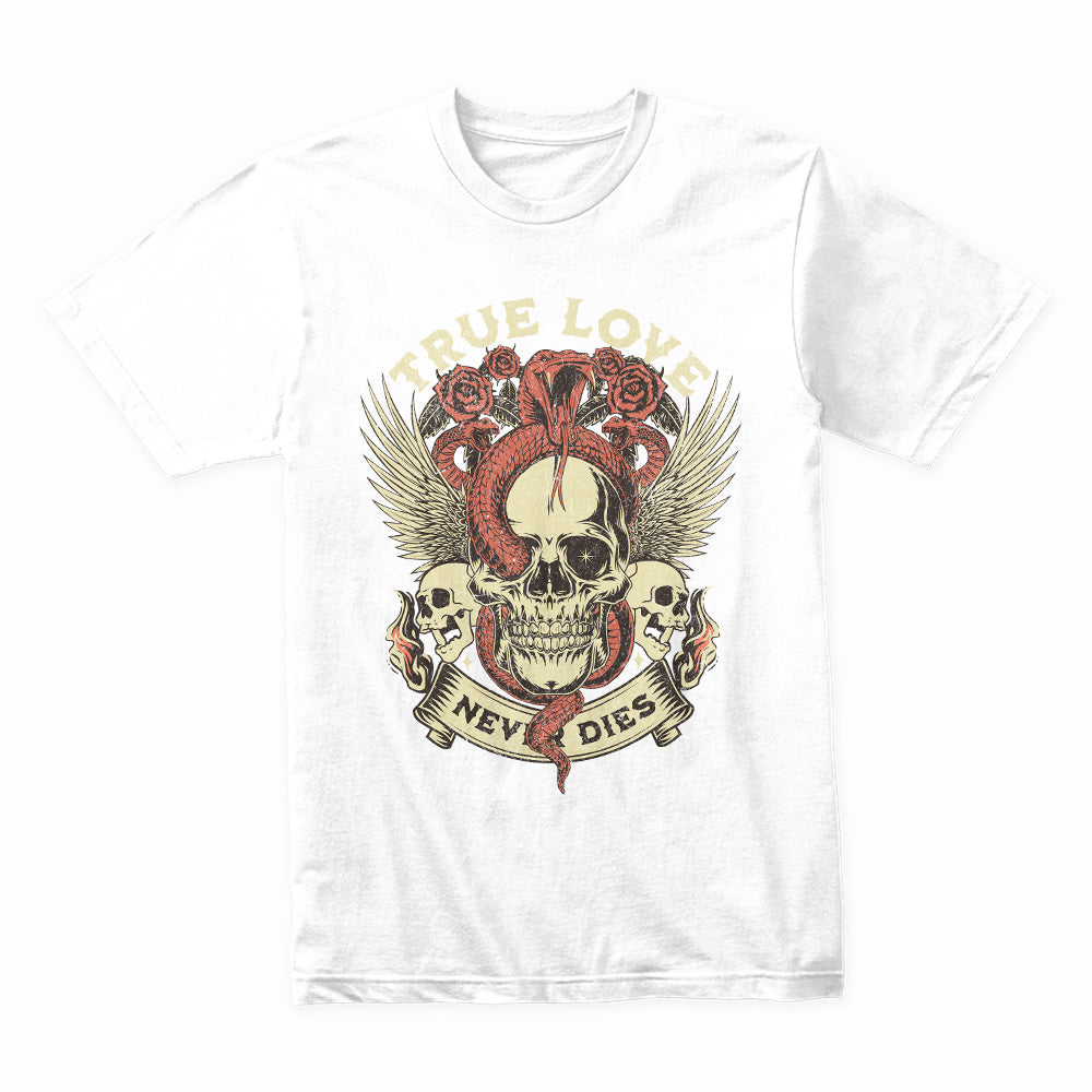 True Love Never Dies – Gothic Skull & Snake Tattoo-Inspired T-Shirt