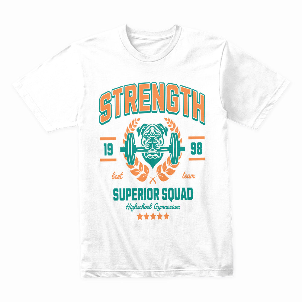"Strength Superior Squad" Vintage Gym Bulldog T-Shirt – Power & Team Spirit