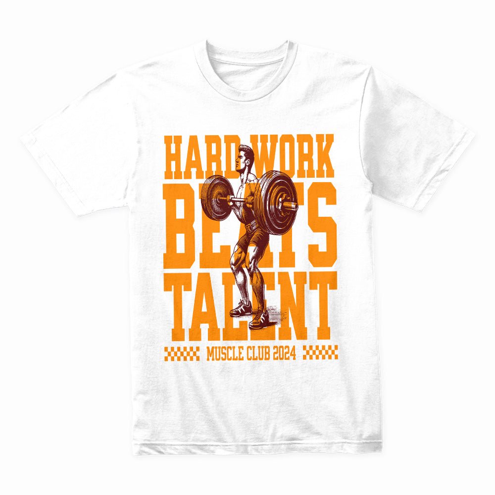 Hard Work Beats Talent – Muscle Club 2024 Gym T-Shirt | Motivational Workout Tee