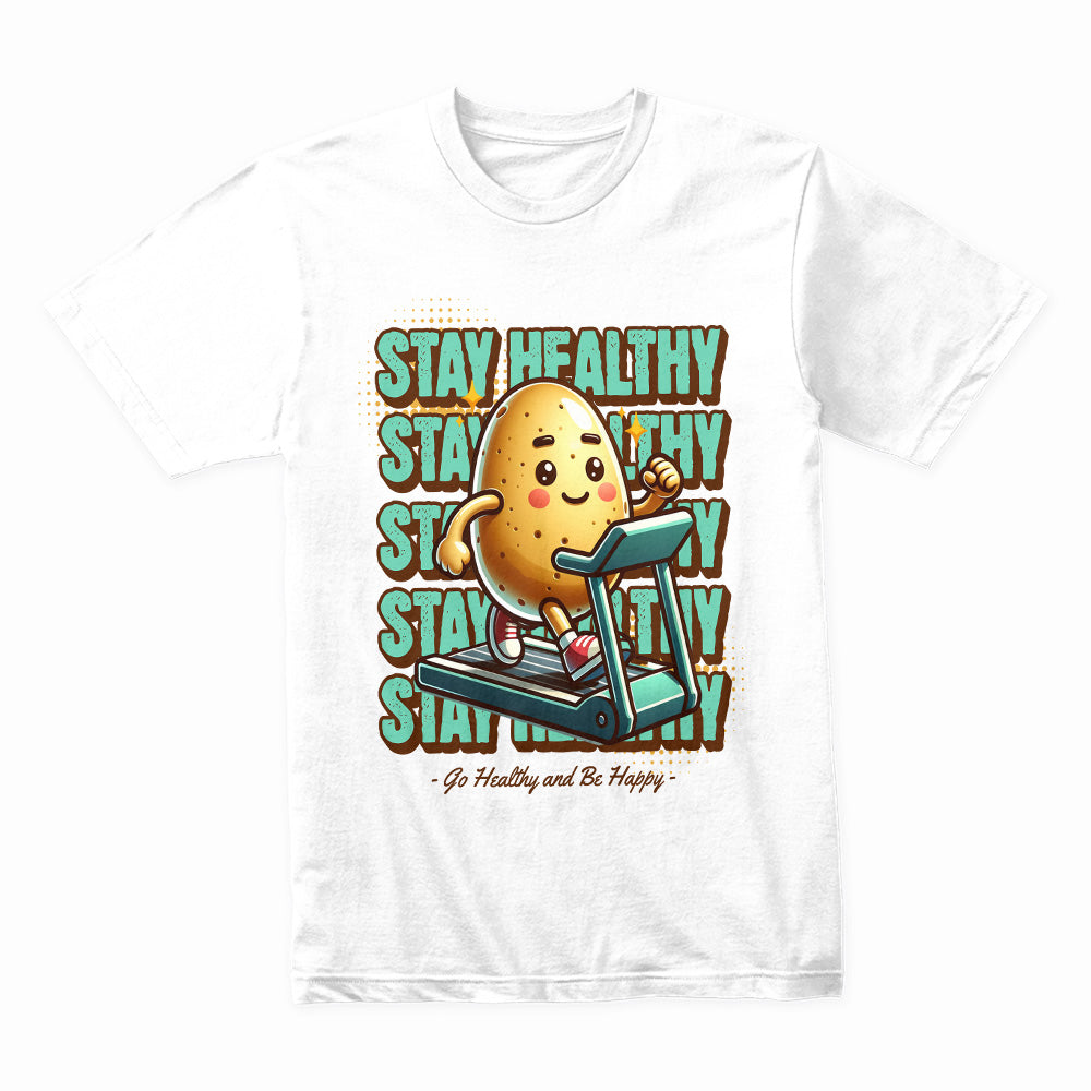 "Stay Healthy Cute Potato Workout T-Shirt – Fun Fitness Motivation Tee"