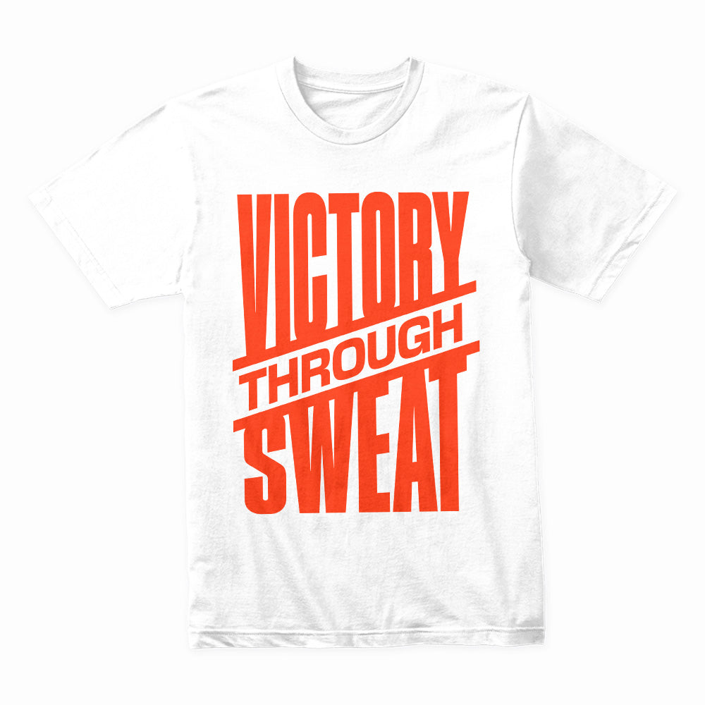 "Victory Through Sweat" Motivational Workout T-Shirt – Black & Bold