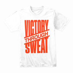 "Victory Through Sweat" Motivational Workout T-Shirt – Black & Bold