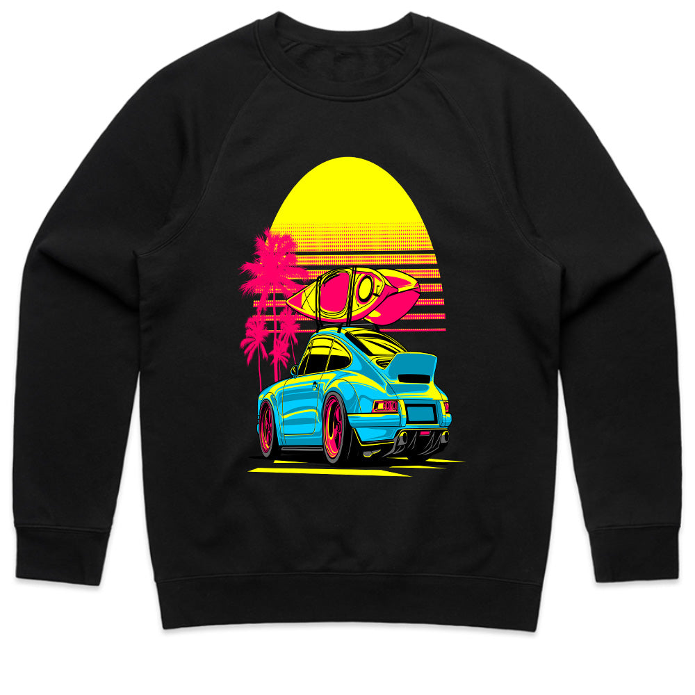 Retro Beach Ride — Neon Porsche Surf Vibes T-Shirt