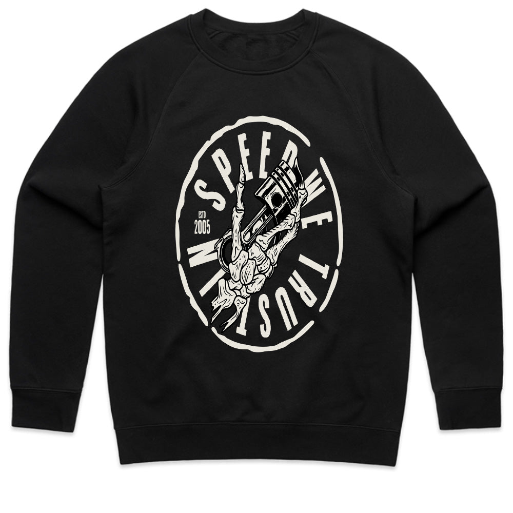 In Speed We Trust — Piston Skull Garage T-Shirt