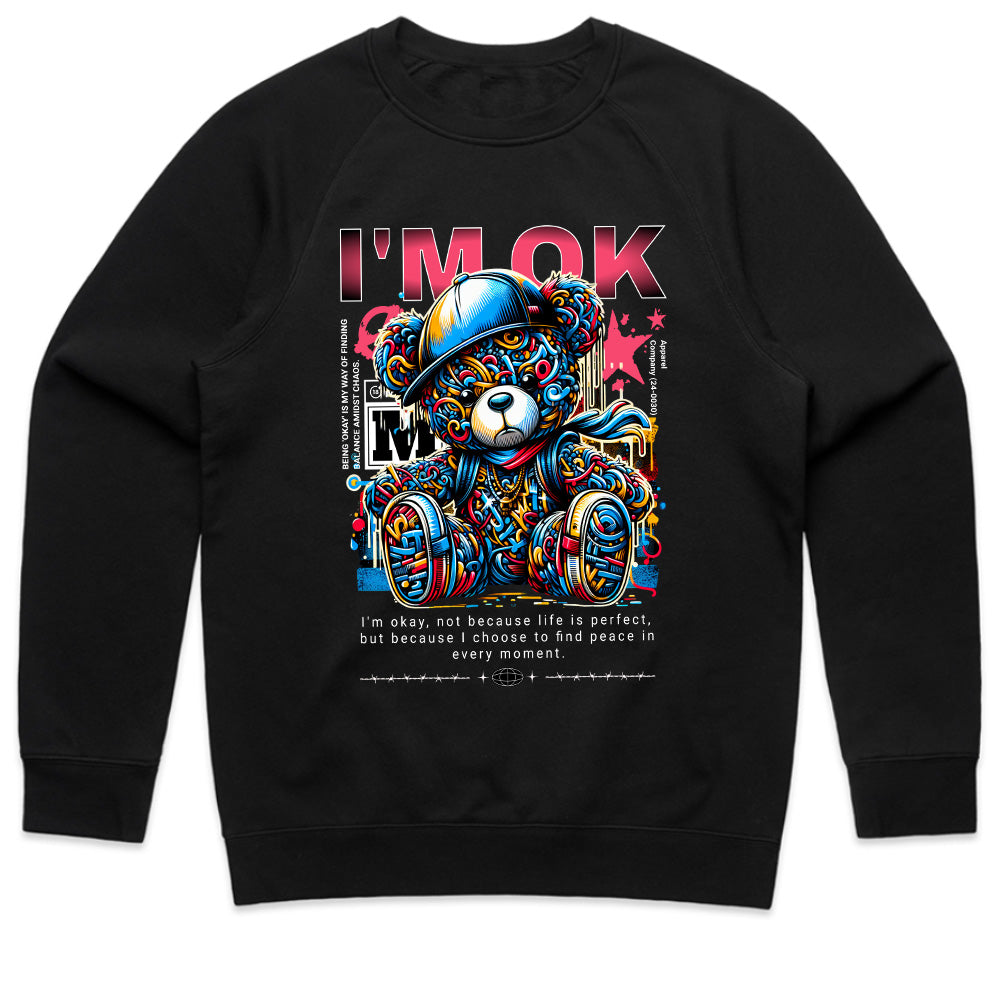 Urban Serenity: Vibrant “I’m OK” Teddy Tee