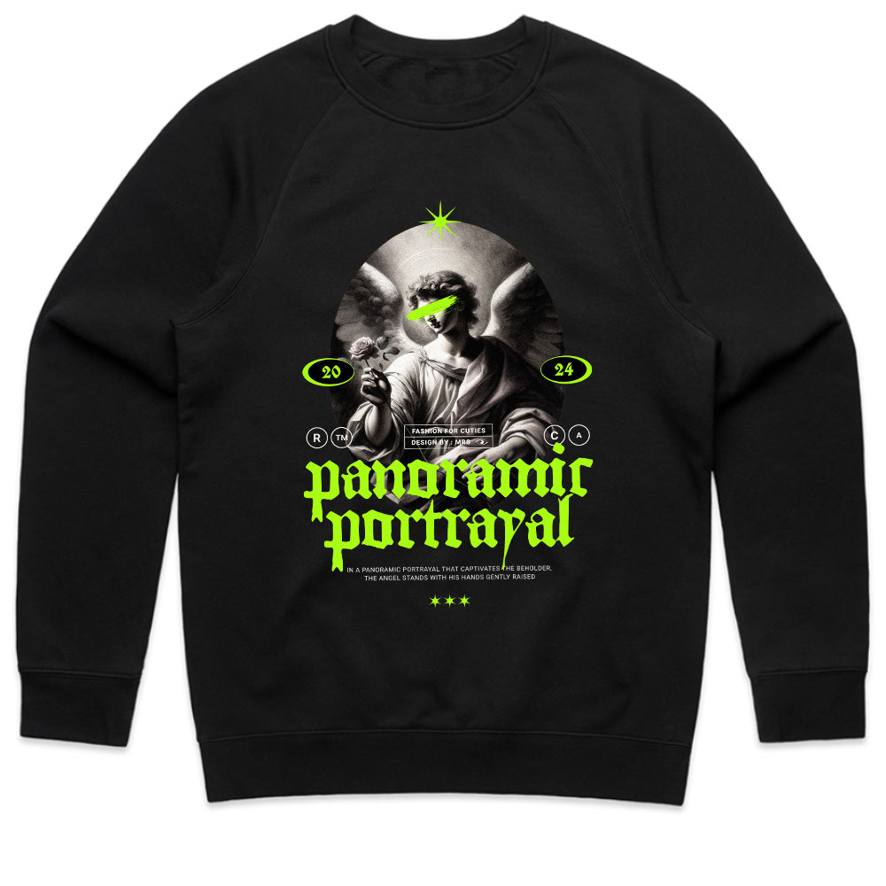 Panoramic Portrayal: Neon Angelic Vision Tee