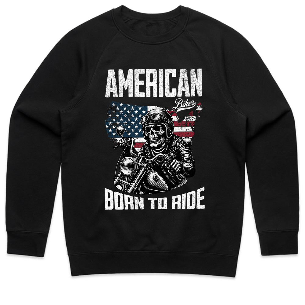 American Biker – Born to Ride Patriotic Skull T-Shirt